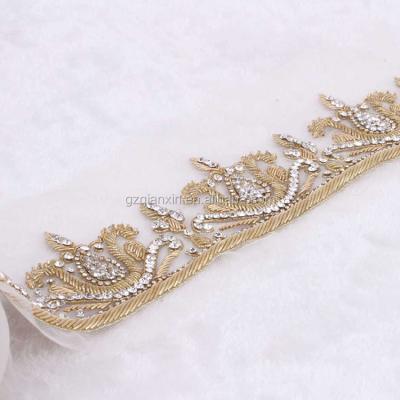 China Bridal Bags Zardosi Embroidery Gold Pearl Metal Lace Trim for sale