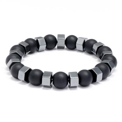 China Vintage Fashion Mens Beaded Bracelet Retro Black Gallstone Elastic Bracelet for sale