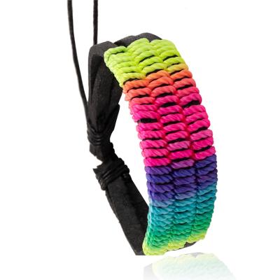 China 2021 Fashion LGBTQ Pride Month Rainbow Romantic Flag Jewelry Handmade Braided Cuff Bracelet for sale