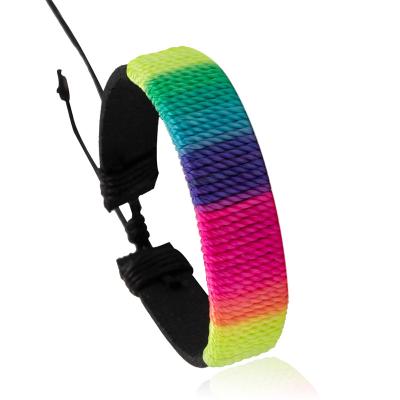 China Romantic Charm Woven Bracelet LGBT Pride Month Jewelry Handmade Colorful Rainbow Flag Bracelet for Men and Women for sale