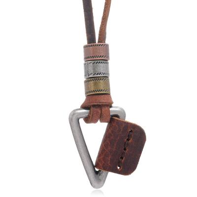 China Punk Europe and American hop hip hop cowhide necklace fashion men's genuine leather cord rope necklace men's leather pendant necklace for sale