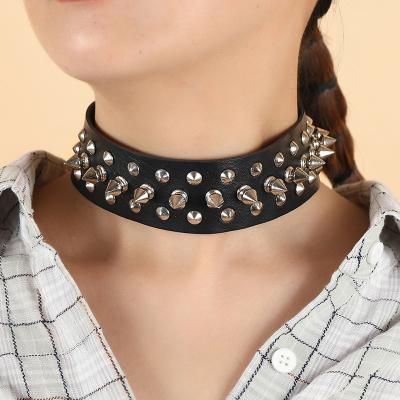 China Cool Women's Spike Rivet Leather Collar Style Exaggerated PU Cosplay Jewelry Punk Punk Choker Necklace for sale