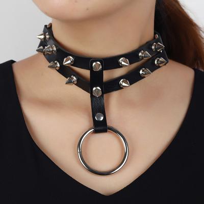 China Punk Fashion Goth Metal Spike Studded Leather Collar Choker For Women Jewelry Club High Quality Sexy Necklace for sale