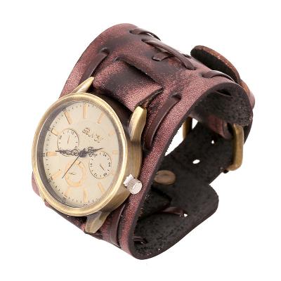 China European and American woven leather watch men's wide leather strap men's retro fashion punk watch strap accessories bracelet for sale