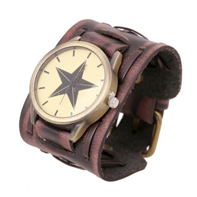 China New personalized wide unisex leather strap watch retro men's watch atmospheric leather strap leather factory direct sales for sale