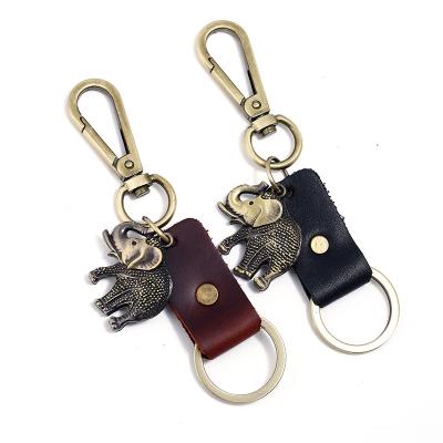 China Creative Genuine Leather Pendant Men's and Women's Car Key Chain Alloy Elephant Key Chain Wedding Anniversary Engagement Party New for sale