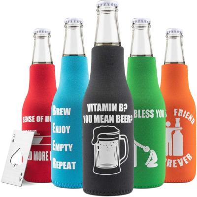 China Waterproof Neoprene Insulated Beer Bottle Jacket With Flat Anti-Slip Bottom, Zipper Ring Sleeve, Stands Out for sale