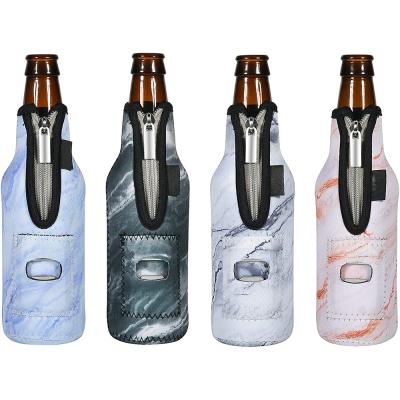 China Waterproof 4 Pcs Beer Bottle Jackets Neoprene Insulator Sleeves Bottle Jackets Beverage Cooler With Built In Bottle Opener for sale