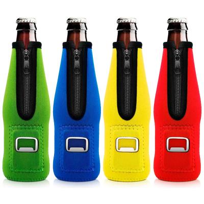 China Waterproof Beer Bottle Holders To Keep Cold With Zipper Insulated Beer Cooler Neoprene Bottle Cooler Cactus for sale