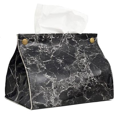 China Rectangular PU Towel Holder Tissue Box Waterproof Marble Black Leather Rectangular Tissue Holder Suitable for Home Office Car Decoration for sale