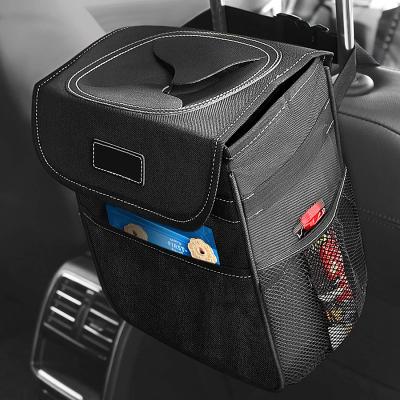 China Brief & Single color car trash can | Hard Interior Trash Basket With Collapsible Storage Walls Waterproof Hanging Car Garbage Bag for sale