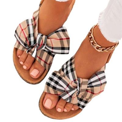 China New Fashion Breathable Plaid Sandals Hemp Slippers Women's Slippers Flat Sandals Beach Shoes for sale