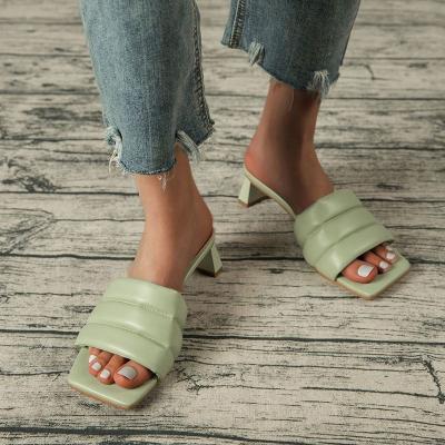 China 2021 square head high-heeled hot women's 2021 fashion trend of the factory direct sales fashion candy fashion high-heeled high-heeled sandal Europe color for sale