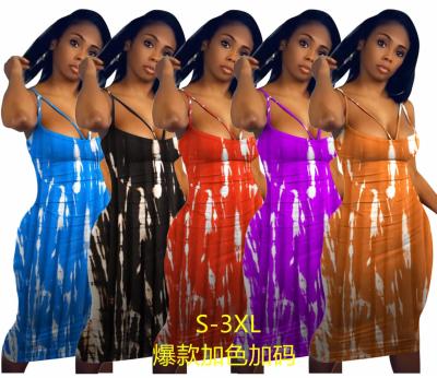 China Plus Size Bandage Waist Women's Elegant Long Halter Tie Dye V-Neck Tie Dye Skirt Girl Summer Outfits Maxi Party Club Dresses for sale