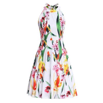 China 2021 Floral Halter Women Anti-Wrinkle Anti-Wrinkle Summer Halter Neck Sundress for sale