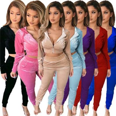 China Breathable Crop Hoodie Women Clothing Drop Top Pants Set Velvet Two Piece Tracksuit For Women for sale