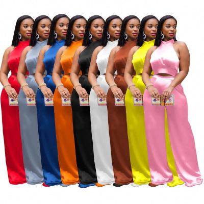 China Wholesale Women's Clothing Boutique Rocket Sleeveless Breathable Silk Two Piece Crop Top And Bottom Women's Bottom Sets for sale