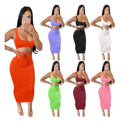 China 2021 Summer 2 Piece Suit Bandage Vest Crop Top and Bodycon Skirt Multicolor QUICK DRY QUICK DRY Set for sale