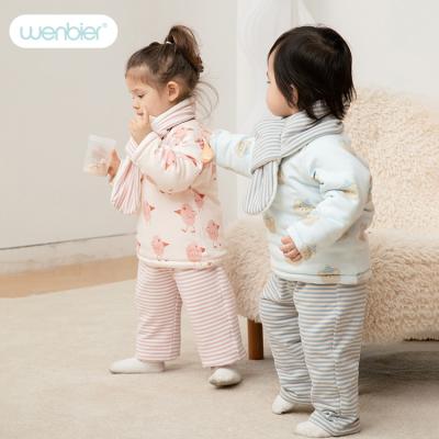 China Wenbier Microfiber Thermal Organic Cotton Quilted Striping Lovely Cute Cartoon Baby Pajamas Thermal Clothes With Scarf for sale