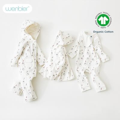 China Wenbier 2022 Wholesales Baby Sleep Clothing Set Thermal Newborn Winter OEM White Snowman Pattern Stitched Baby Pajamas Clothes for sale