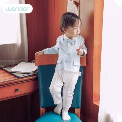 China Fashion\Comfortable\Durable Baby Boy Clothes Wenbier High Quality One Piece Luxury Cotton 2022 Gentelemen Baby Boy Fashionably Designed New Overalls With Tie for sale