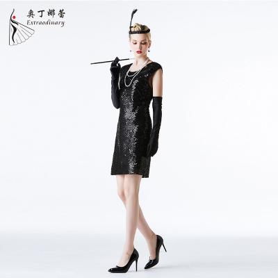 China Anti-Wrinkle 1920s Vintage V-Neck Flapper Fish Scale Sequin Dress Sequins Embellished Gatsby Flapper Dress Halloween Party for sale