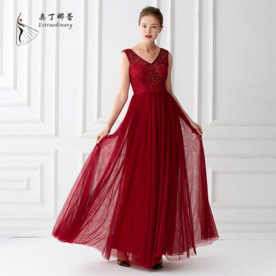 China 2019 Anti-wrinkle V-Neck Elegant Dress Sleeveless Long Wedding Party Dress for sale