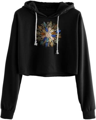 China Custom 100% cotton hip hop organic chunky crop top rhinestone designer women's rhinestone hoodie for sale