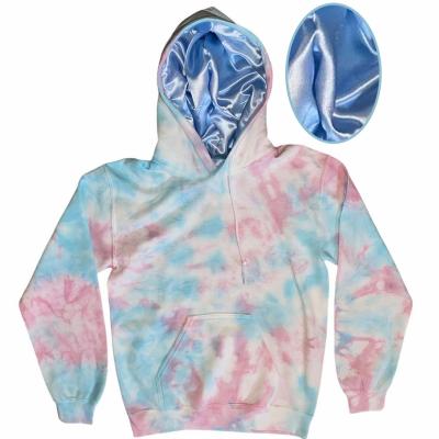 China Custom Women's Anti-Wrinkle Anti-Wrinkle Bleach Tie Dye India Tie Dye Kids Purple Green Hoodie Satin Inside Hoodie satin striped for sale