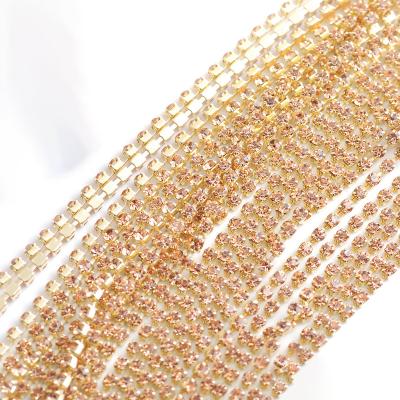 China Stone Chain 3mm Glass Champagne Rhinestone Chain Wholesale 2mm 2.5mm 2.8mm Inspection Environment for sale