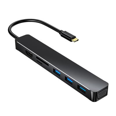 China Custom Usb c Device OEM Reader USB-c Hub 7 Type C Docking Station VGA SD VGA / TF Cards In 1 Type C Docking Hub for sale