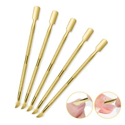 China Right Handed Scissor Pedicure Manicure Tools Dead Nail Folder Skin Push Cuticle Remover Gold Stainless Steel Cuticle Pusher Nail Art for sale