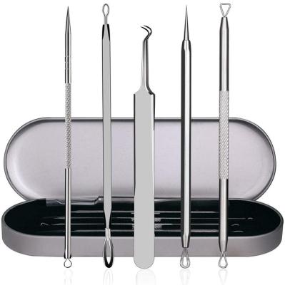 China High Quality Medical Stainless Steel 5 PCS Blackhead Remover Set Stainless Steel Comedones Extractor Acne Pimple Needle With Steel Box for sale