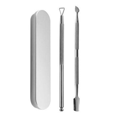 China Finger 2 PCS Silver Cuticle Remover Set Stainless Steel Finger Skin Cuticle Cuticle Nail Cutter Nail Art Dead Scraper Pusher Tool for sale