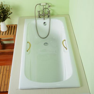 China Built In Drop In 1500 Mm Cast Iron Bathtub Enamel Bathtub With Handle for sale