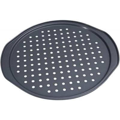 China Disposable 14 inch Black Nonstick Carbon Steel Bakeware Pizza Pans for Home Kitchens and Restaurants for sale