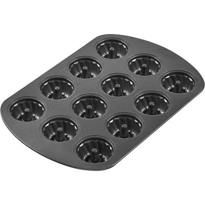 China Disposable 12 Cups Black Alloy Steel Nonstick Muffin Pans, Fluted Tube Cake Pans for Kitchen and Restaurants for sale