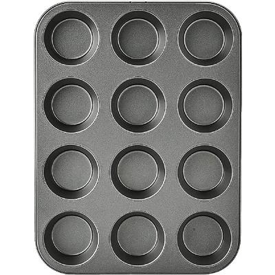 China Disposable 12 Cups Black Alloy Steel Nonstick Muffin Baking Pans, Cake Pans for Kitchen and Restaurants for sale