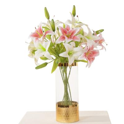 China Hot Real Touch Silk Flower Manufacturers Direct Flowers Wholesale , Artificial Double - Head 3D Printing Lily Supply for sale