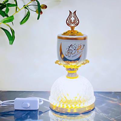 China New Middle East Arabic Incense Holder Bukhoor Censer Ceramic Arabic Oud Incense Electric Bakhoor Burner With Light for sale