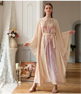 China Modest Muslimah Symphony Butterfly Sleeve Dress Middle East Muslim Dress Arab Women Muslim Dress Muslim Beige for sale