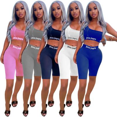 China 2021 Summer New QUICK DRY Upper Two-Piece Vest Ladies Suit Print Yoga Shorts Two-Piece Cycling Suit for sale