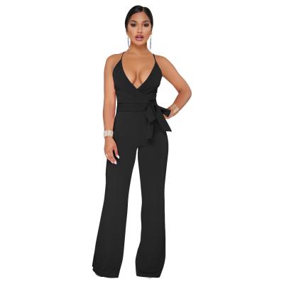 China 2021 QUICK DRY new popular classic solid color V sling V collar jumpsuit butterfly end with built-in clothes for sale