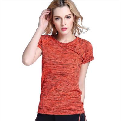 China Anti-Wrinkle Factory Ladies Yoga Clothing Tops Fitness Outdoor Sports Quick-Drying Round Neck Short Sleeve Loose Running T-Shirt for sale