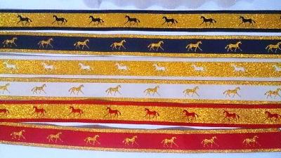 China 16mm polyester metallic motif horse ribbon woven ribbon plain ribbon for sale