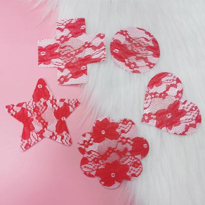 China Breathable In Adhesive Nipple Covers Fashion Lace Nipple Pies Beautiful Running Red Invisible Wholesale Ladies Bikini for sale