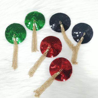 China Women's Washable Lingerie Accessories With Sexy Sequin Chain Nipple Pies With Red Tassel Breast Decoration Nipple Covers Reusable for sale