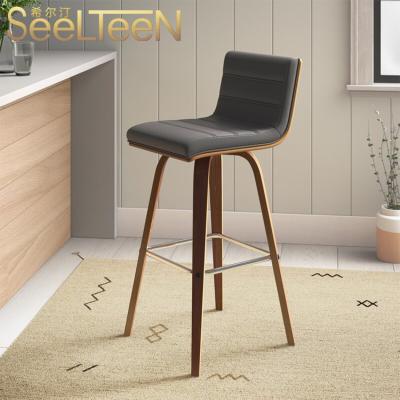 China PU made in wood elegant solid wood modern design leather bar stool wholesale dining chair for sale