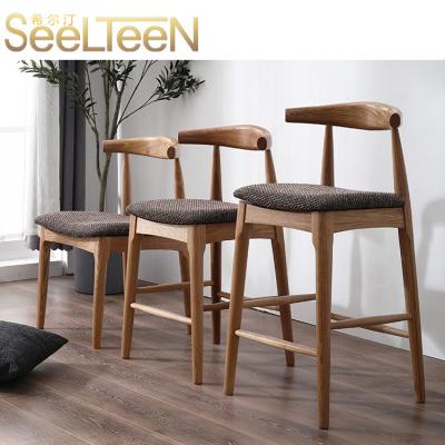 China Solid Wood Bar Furniture Modern Canvas Hotel Used High Wooden Bar Stool With Back for sale