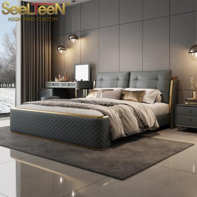 China Storage Headboard Soft Design PU Leather Wooden Bedroom Bed for sale